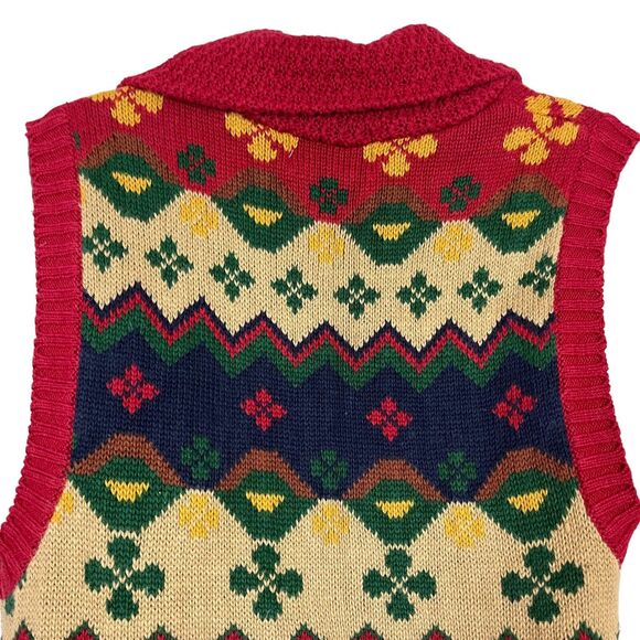 Gina Peters Vintage Red Green Blue Cardigan Vest Chunky Knit Sweater sz Small - Picture 12 of 16